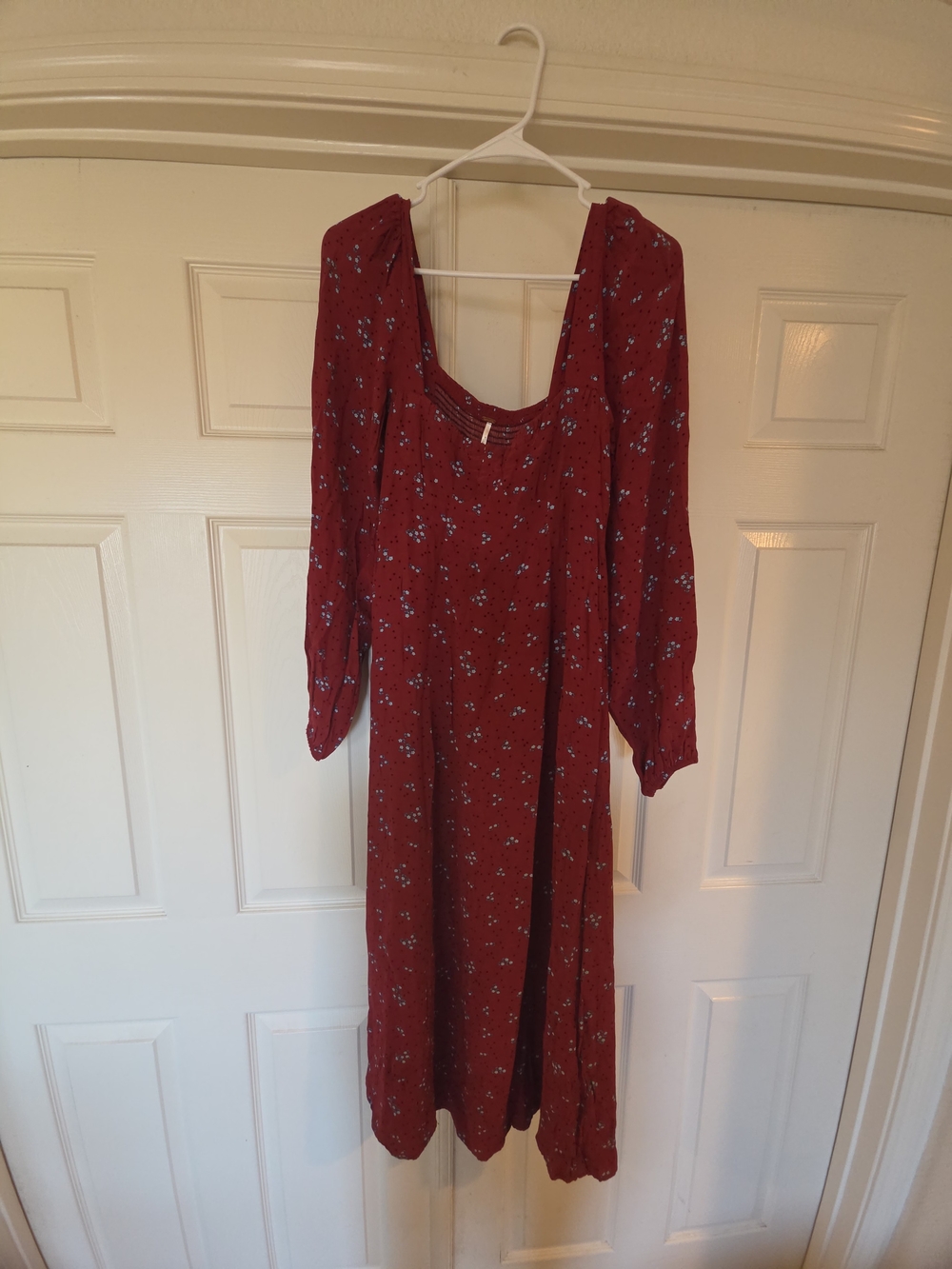 Free People Red Floral Long-Sleeve Midi Dress